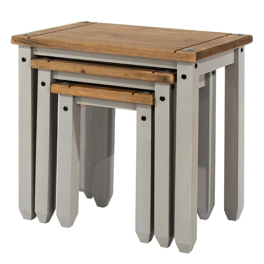 Wood Nest of 3 Tables Corona Gray