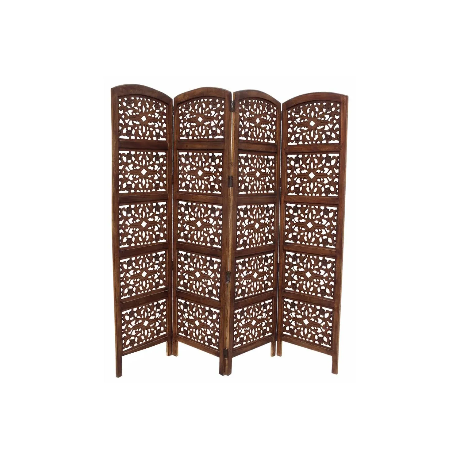 The Urban Port Handmade Foldable 4 Panel Wooden Partition Screen Room Divider, Brown