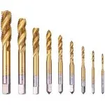 Rocaris 9 Pack of M2 M2.5 M3 M4 M5 M6 M8 M10 M12 Titanium Coated HSS Spiral Flute Metric Taps Set