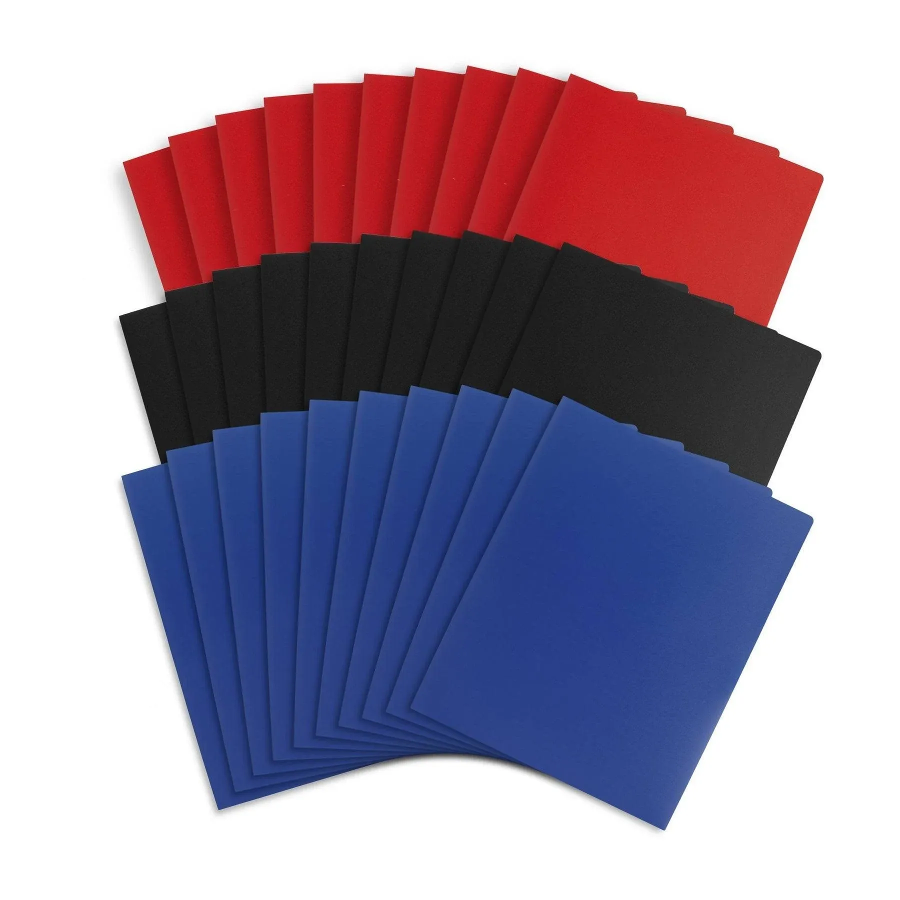 Blue Summit Supplies 30 Poly 2 Pocket Folders, Bold Assorted Dark Colors, Black, Blue, and Red Color Durable Plastic 2 Pocket Folders, Letter Size with Business Card Slot, Bulk 30 Pack