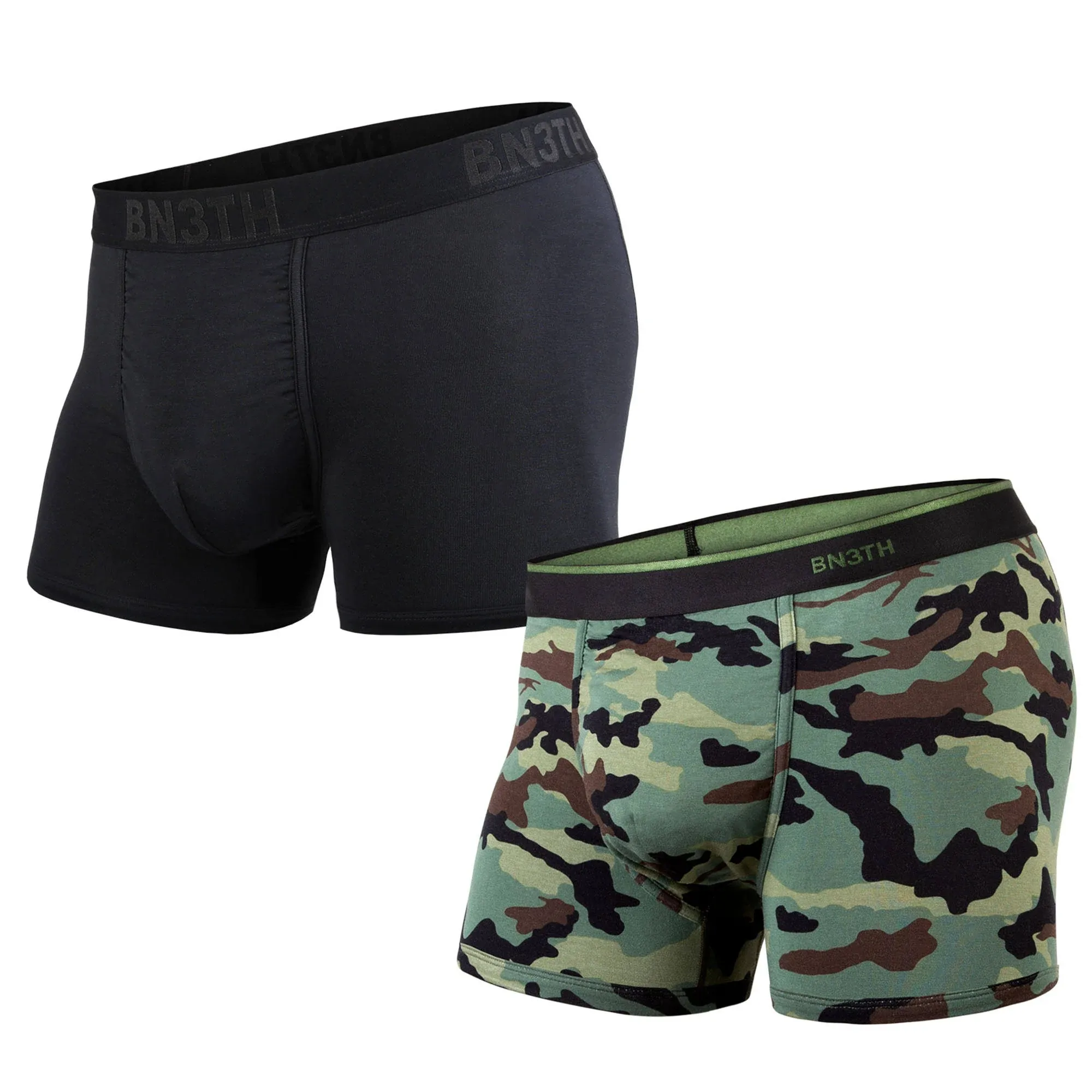 BN3TH Men's Classic Trunk Athletic Boxers, Large (2 Pack - Black/Camo Green)