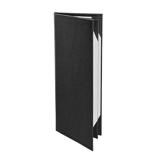 Menu Covers Made of Premium Faux Leather (10-Pack) - 4.25" X 11" - Wine List - Bar Menu (Black, 2 Views)