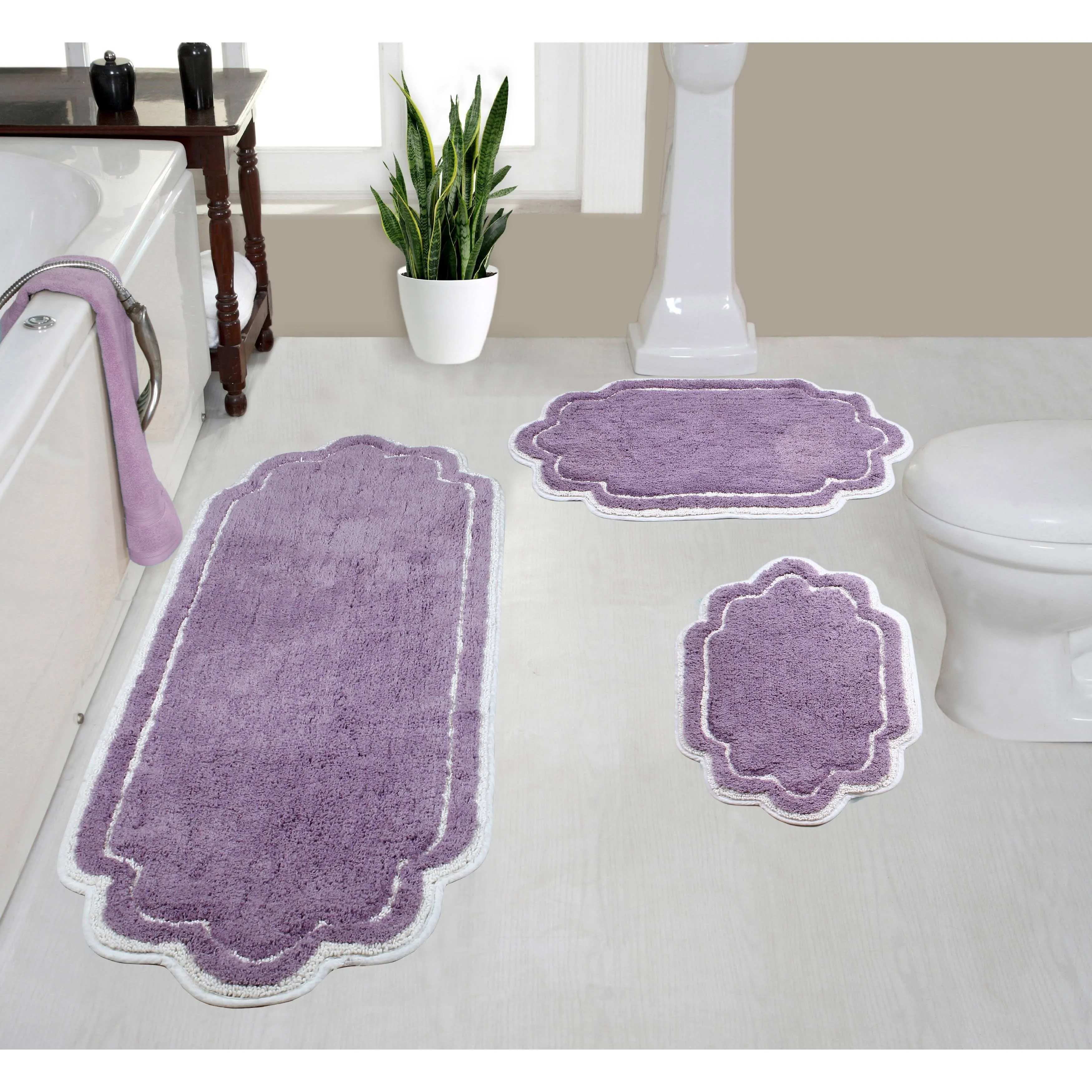 Allure 3 Piece Set Bath Rug Collection by Home Weavers Inc in Purple