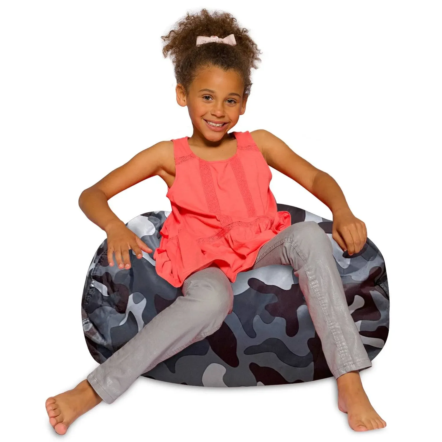 Posh Creations Bean Bag Chair for Kids, Teens, and Adults, 27in - Medium, Nylon Camo Dark and Black Gray