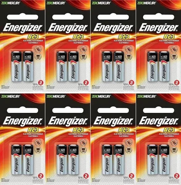 8 x Energizer A23 12 Volt Alkaline Battery 2 on Card, Original Energizer Packing