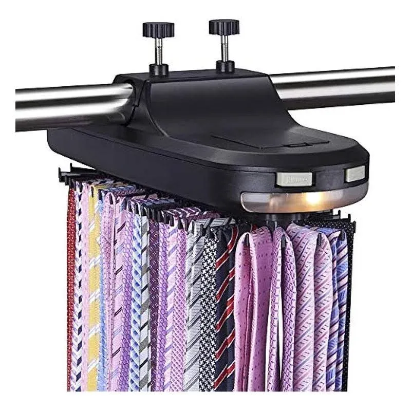 Aniva Motorized Tie Rack Best Closet Organizer with LED Lights, Includes J Hooks ...