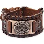 Retro Viking Leather Bracelet For Men Odin Symbol Of Runes Nordic Compass