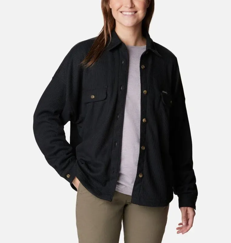 Columbia Women's Holly Hideaway Waffle Shirt Jacket, Black, X-Small