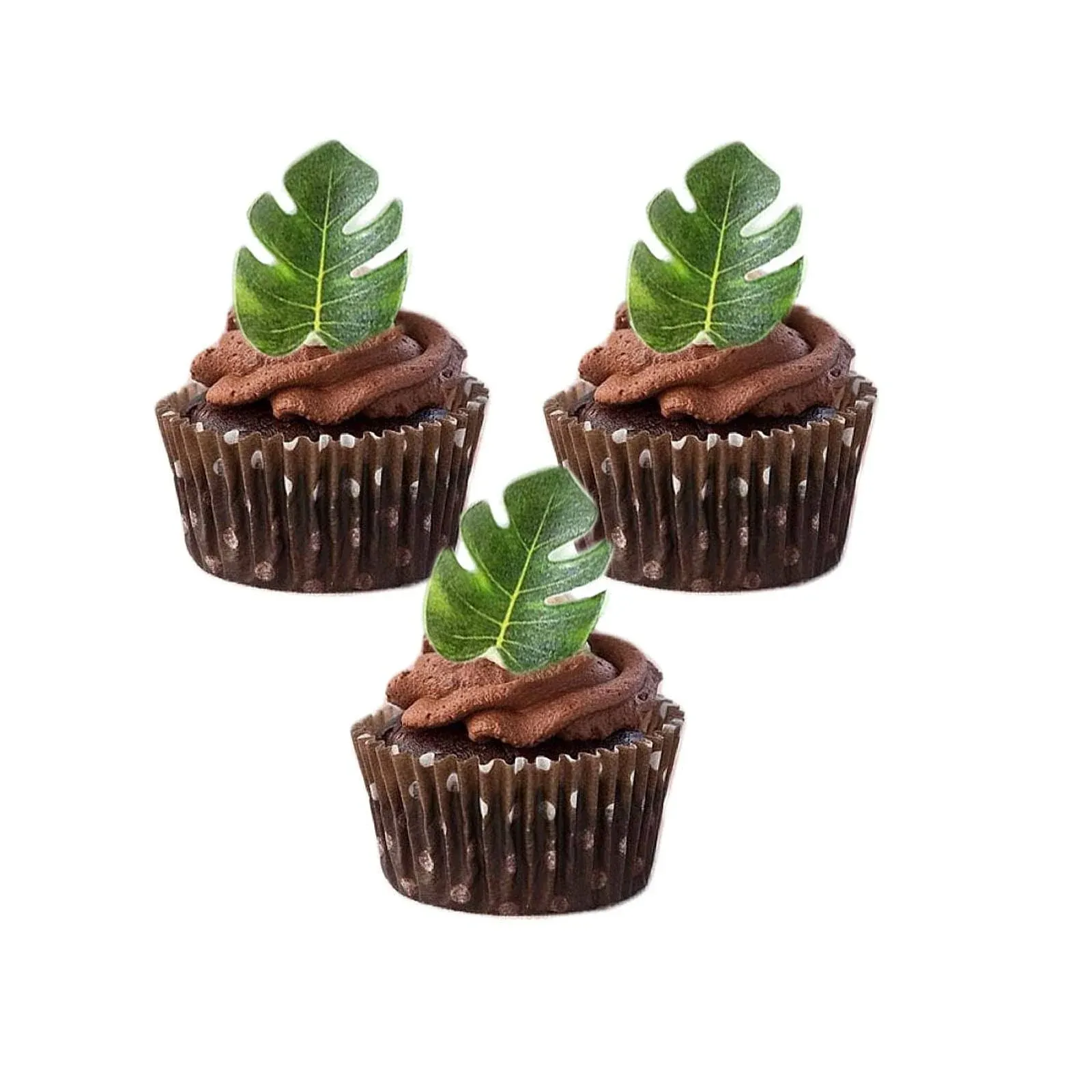 GEORLD 48pcs Edible Tropical Turtle Leaves Cupcake toppers Palm Leaf Cake for Hawaii Theme Jungle Party Cake Summer Decoration