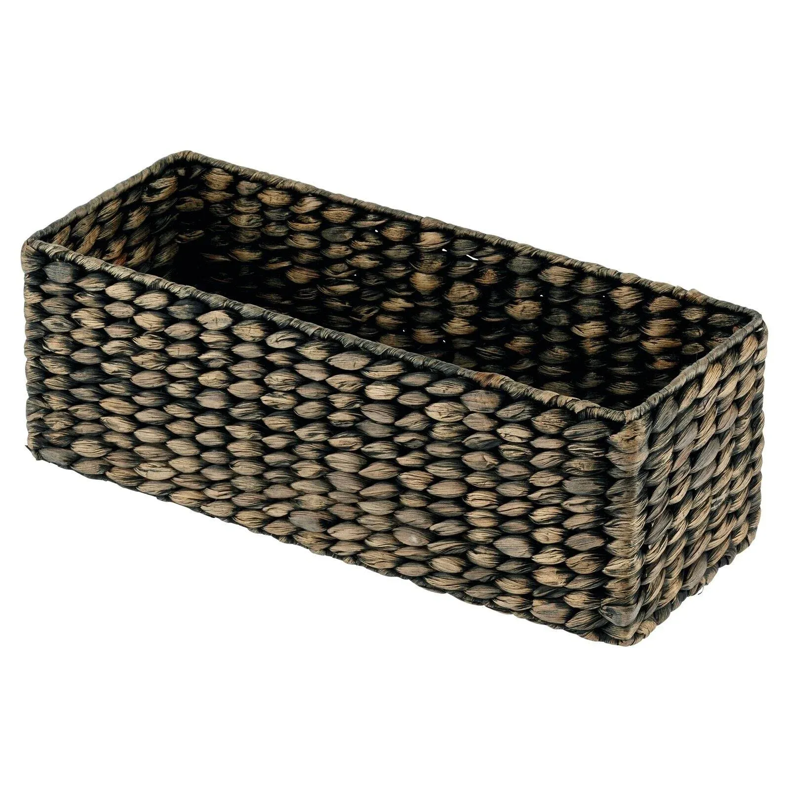 mDesign Woven Hyacinth Narrow Bathroom Toilet Tank Storage Basket Bin - Black