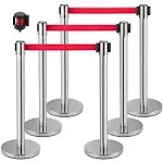 VEVOR Crowd Control Stanchion, Set of 8 Pieces Stanchion Set, Stanchion Set with 6.6 ft/2 m Black Retractable Belt, Black Crowd Control Barrier w/Concrete and Metal Base - Easy Connect Assembly