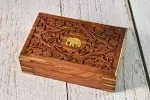 Ajuny Wooden Jewellery Box - Handmade decorative Floral Design carved Vintage Multipurpose Treasure Chest Storage Gifts for men women - 8x5 Inch