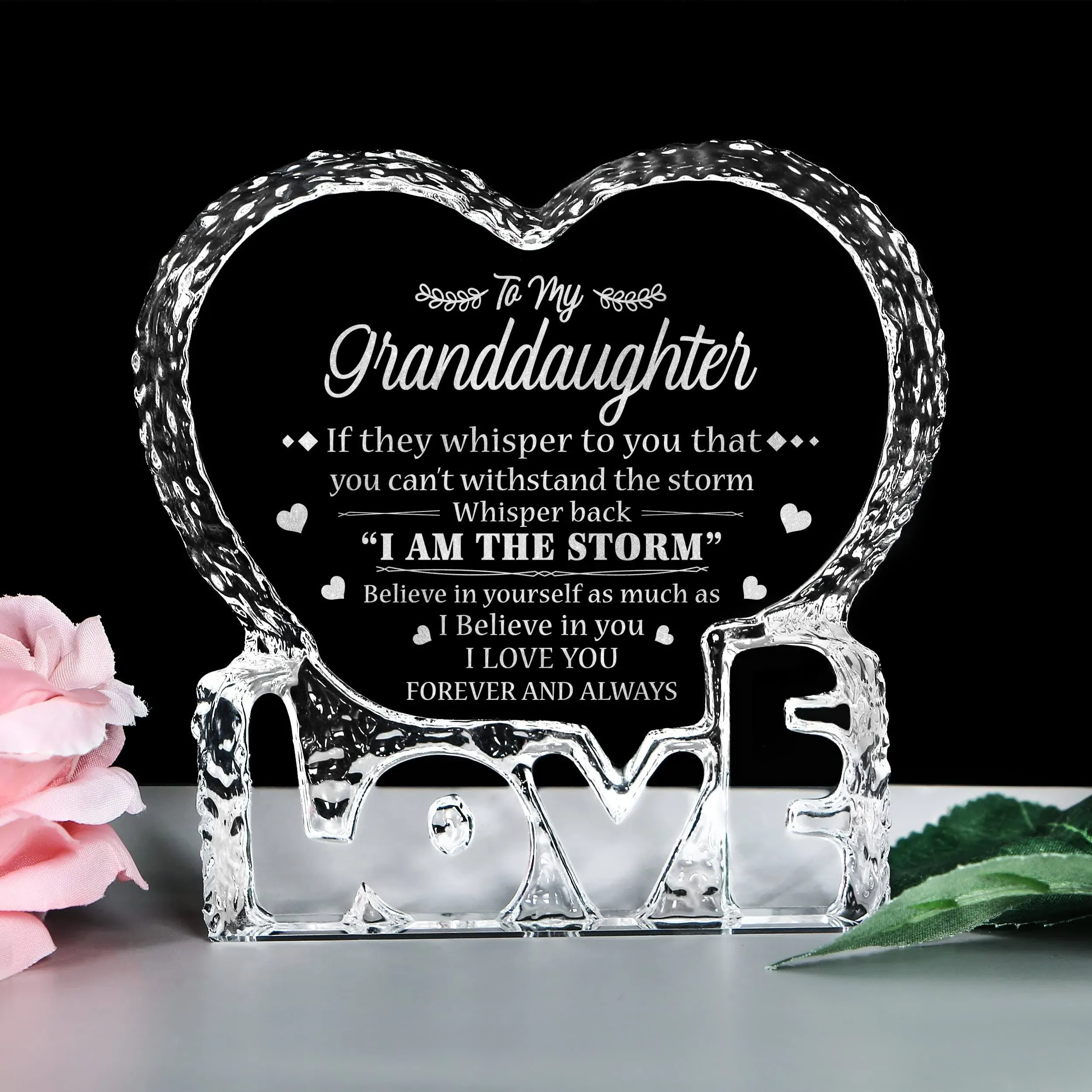 Birthday Gift for Granddaughter, Engraved Heart Crystal Home Décor Plaque ...