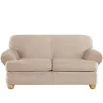 SureFit Ultimate Stretch Suede 3 Piece T Loveseat Slipcover in Luggage