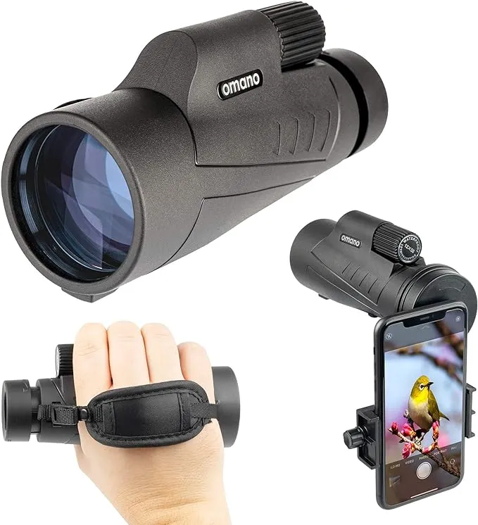 Omano Smithsonian 12x50 Monocular Telescope with Smartphone Adaptor – Monoculars for Adults - High Powered Telescope – Ideal Monocular for Bird Watching and Nature Enthusiasts – HD monocular telescope