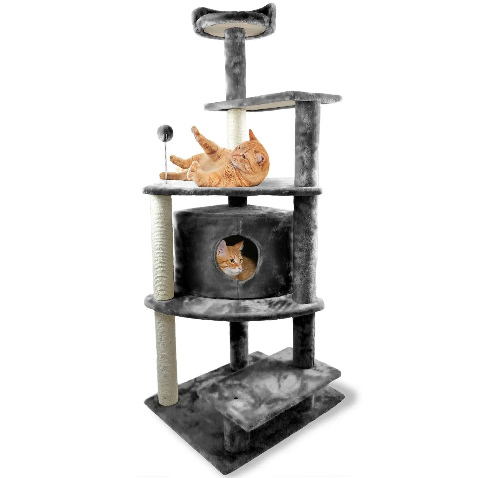 FurHaven Pet Cat Tree | Tiger Tough Platform House Playground (Gray)