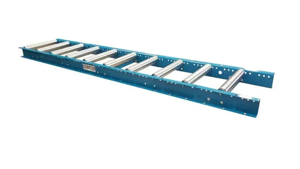 Light-Duty Gravity Conveyor with 1.5" Diameter Galvanized Steel Rollers, 24" Wide by 5' Long Steel Frame & 3" Centers, Durability & Versatility in Warehouses, Factories, & DIY Projects