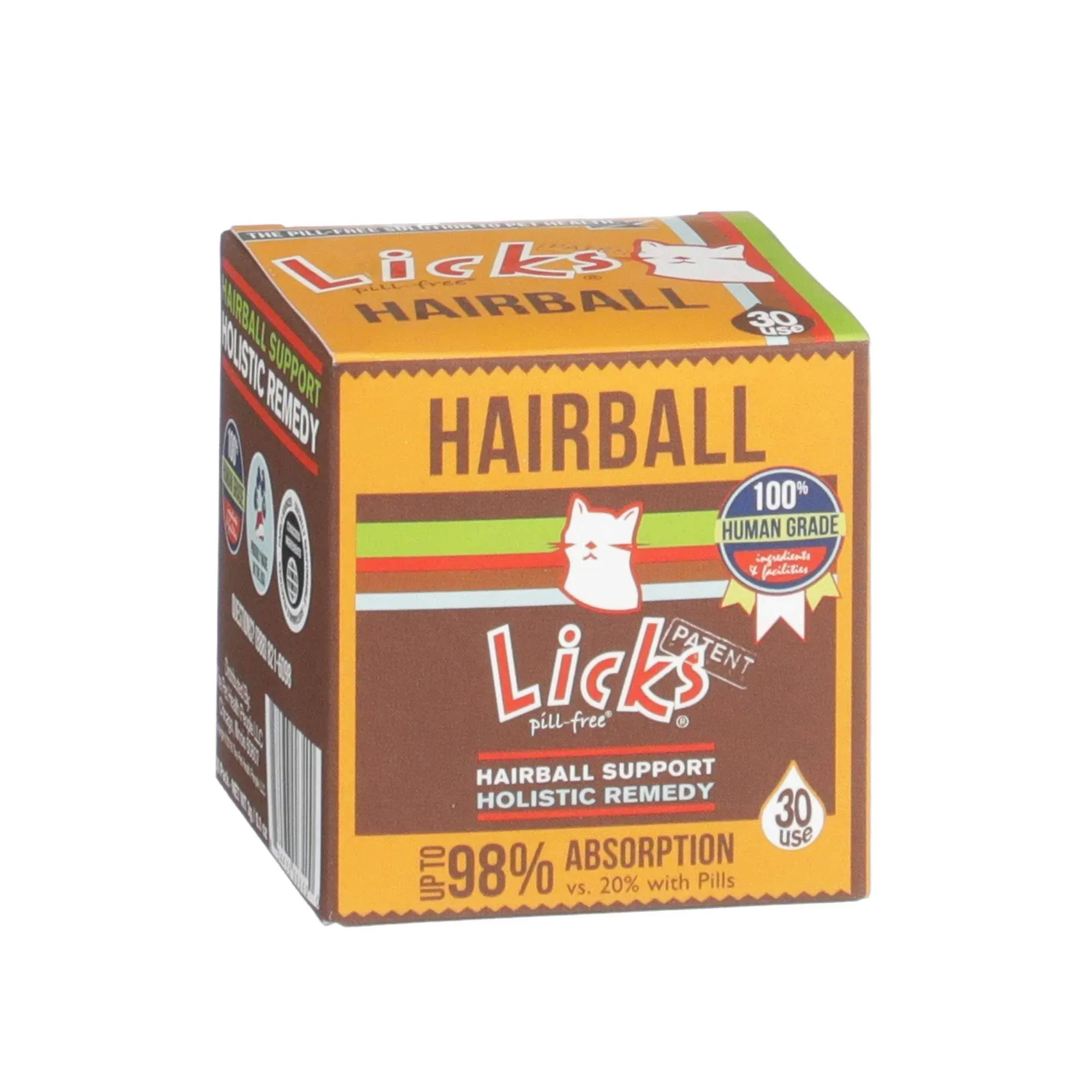 Licks Cat Hairball Support - Cat Grooming Supplies & Cat Hairball Remedy - Beeswax & Cod Liver Oil Hairball Control - Skin Supplement for Cats - Gel Packets - 30 Use