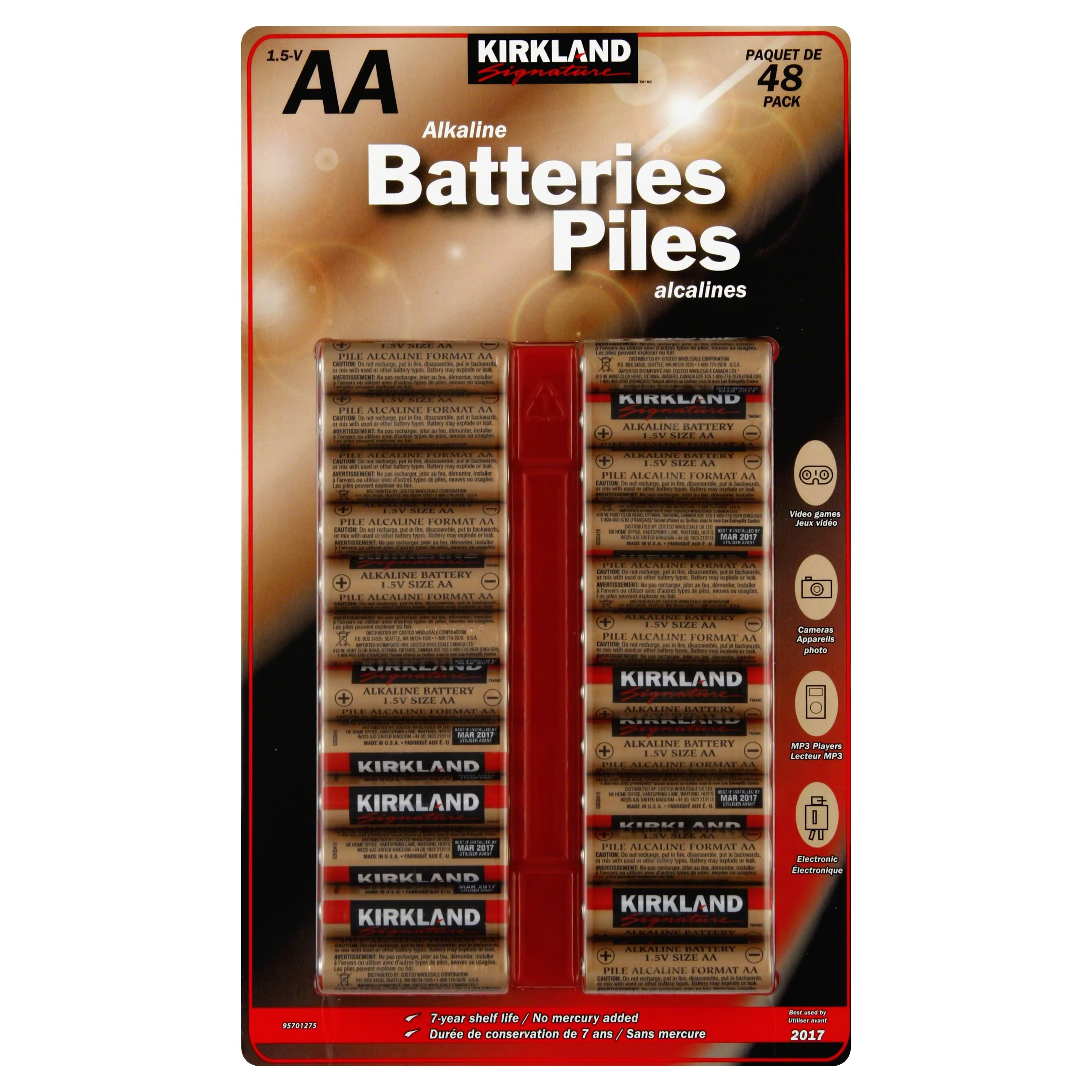 Kirkland Signature AA 1.5V Alkaline Batteries, 48 pack