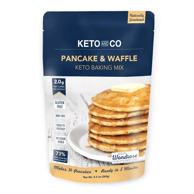 Keto Pancake & Waffle Mix by Keto and Co | Fluffy, Gluten Free, Low Carb Pancakes | 2.0g Net Carbs per Serving | No Sugar Added | Diabetic & Keto Friendly | Makes 30 Pancakes