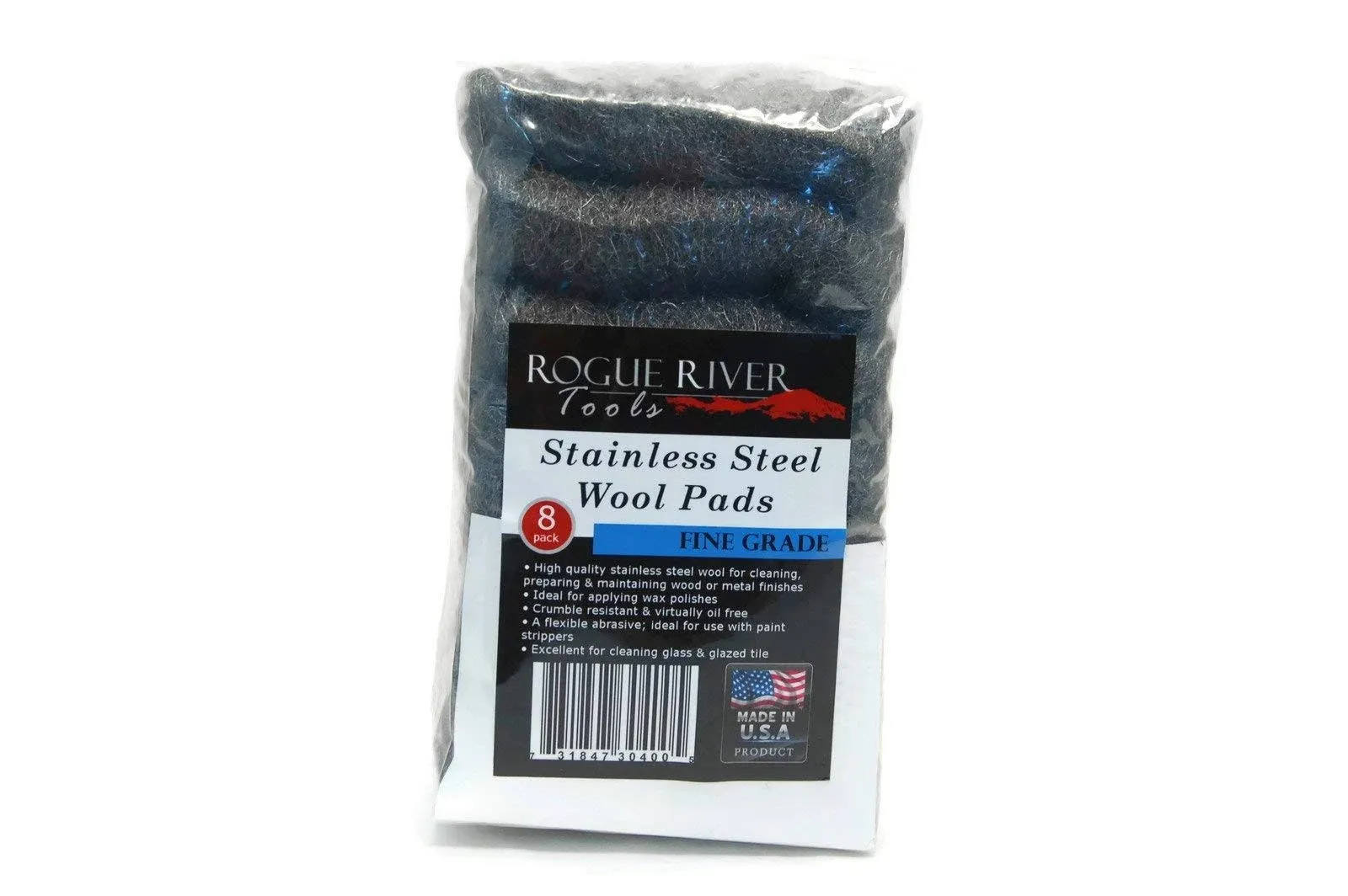 Rogue River Tools 434 Stainless Steel Wool, Fine Grade - 8 pad pack