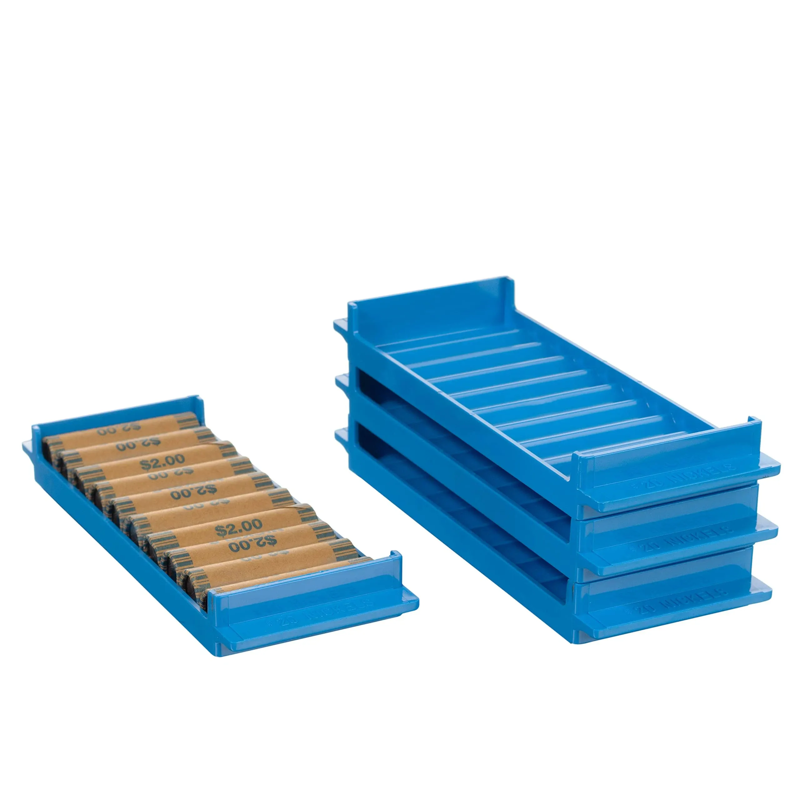 BankSupplies Nickel Rolled Coin Storage Tray | Blue| 20 Dollar Capacity | 1 Tray Included | Coin Organizer | Rolled Coin Box | Stackable Rolled Nickel Holder