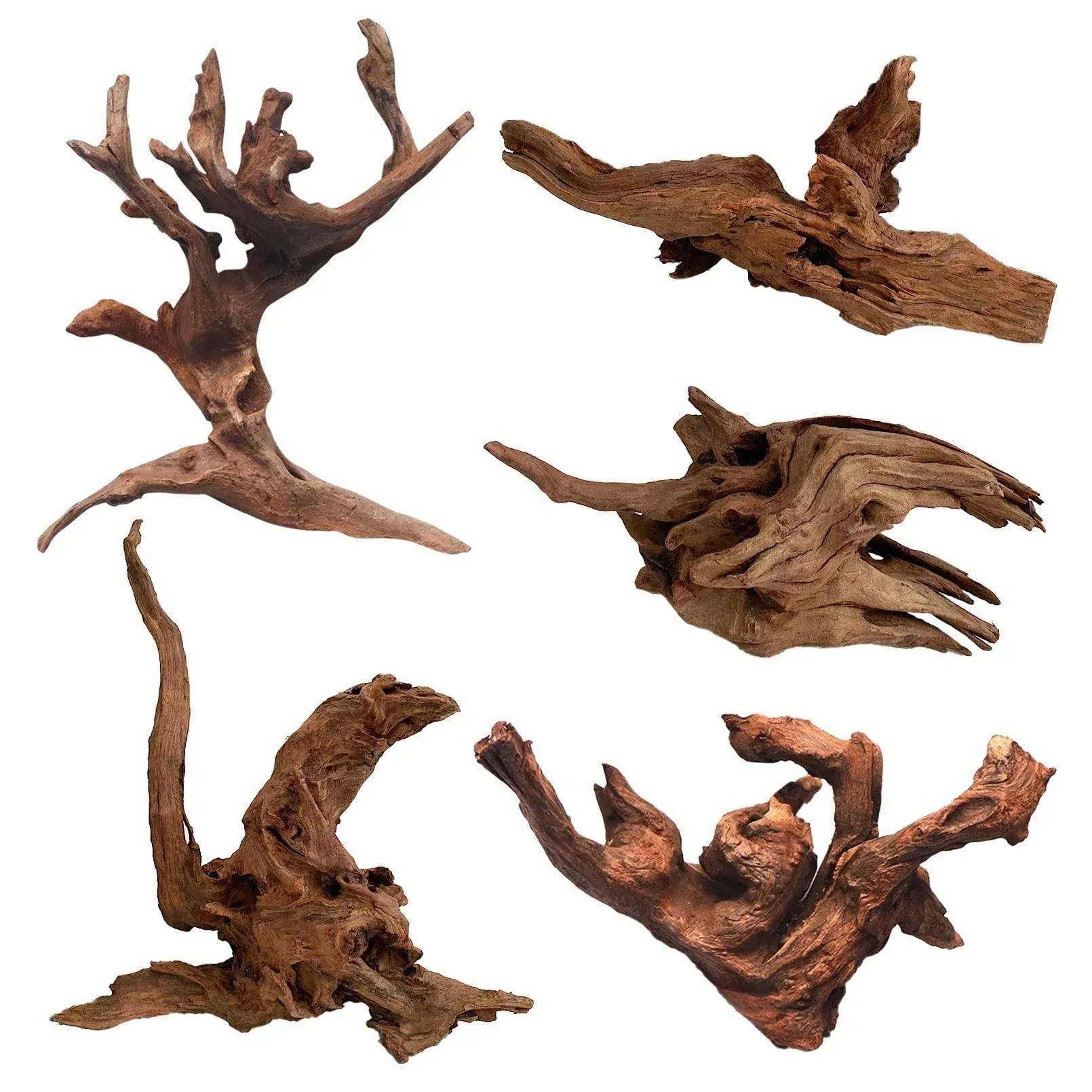 5 Pcs Driftwood Branches Aquarium Wood Decoration Natural Fish Tank Habitat Decor Wood for Lizard Assorted Size-Small