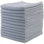 POLYTE Premium Microfiber Kitchen Dish Hand Towel Waffle Weave 12 Pack (16x28 in, Gray)