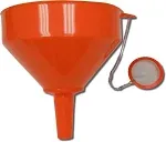 King Kooker 8" Plastic Cooking Oil Funnel with Attached Reusable Stainless Steel Mesh Filter, Multi