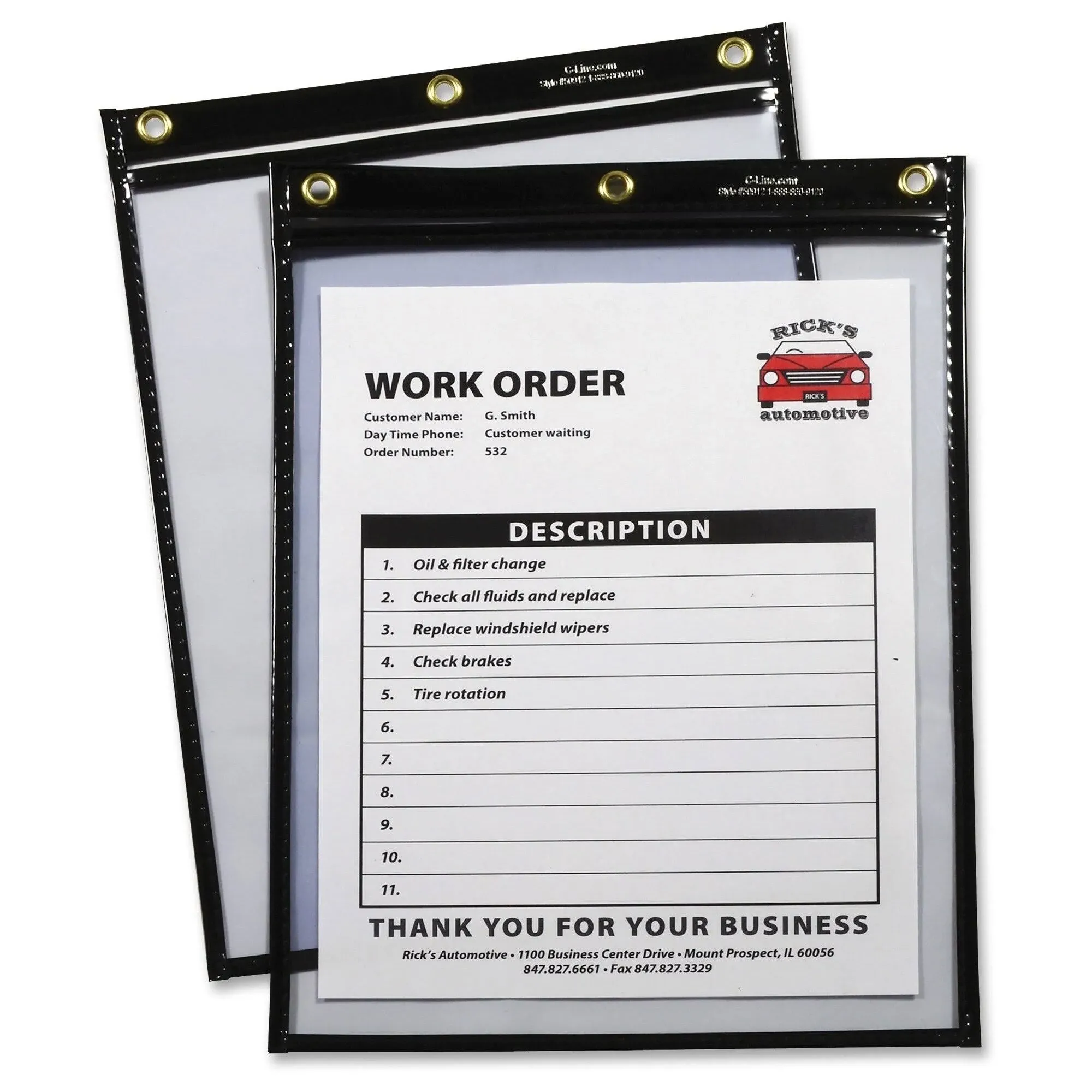 C-Line 50912 9&#034; x 12&#034; Stitched Shop Ticket Holders - BK (15/BX) New