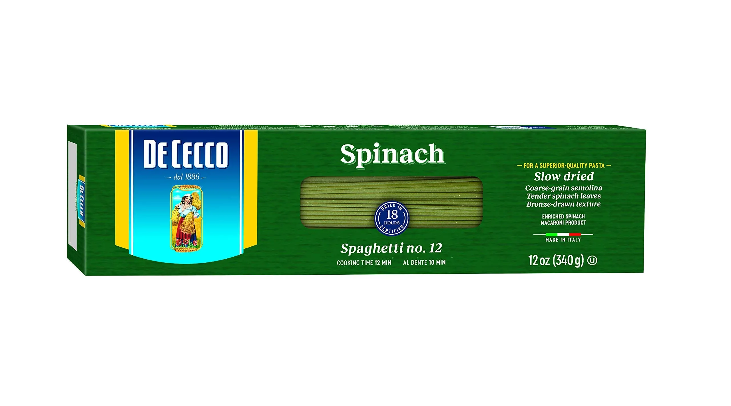 de Cecco Pasta Spaghetti with Spinach 12 Ounce Pack of 12