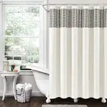 Lush Decor Stitched Woven Stripe Yarn Dyed Cotton Shower Ivory &amp; Black 72&#034; x 72&#034;