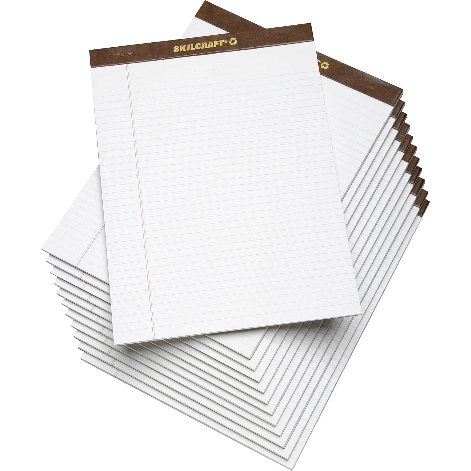 Abilityone 753001 Skilcraft Legal Pads, Wide/Legal Rule, Brown Leatherette Headband, 50 White 8.5 X 11.75 Sheets, Dozen