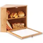 HOMEKOKO Double Layers Bamboo Corner Bread Box for Kitchen Counter, Wooden Large Capacity Bamboo Bread Food Storage Bin (Natural Bamboo)