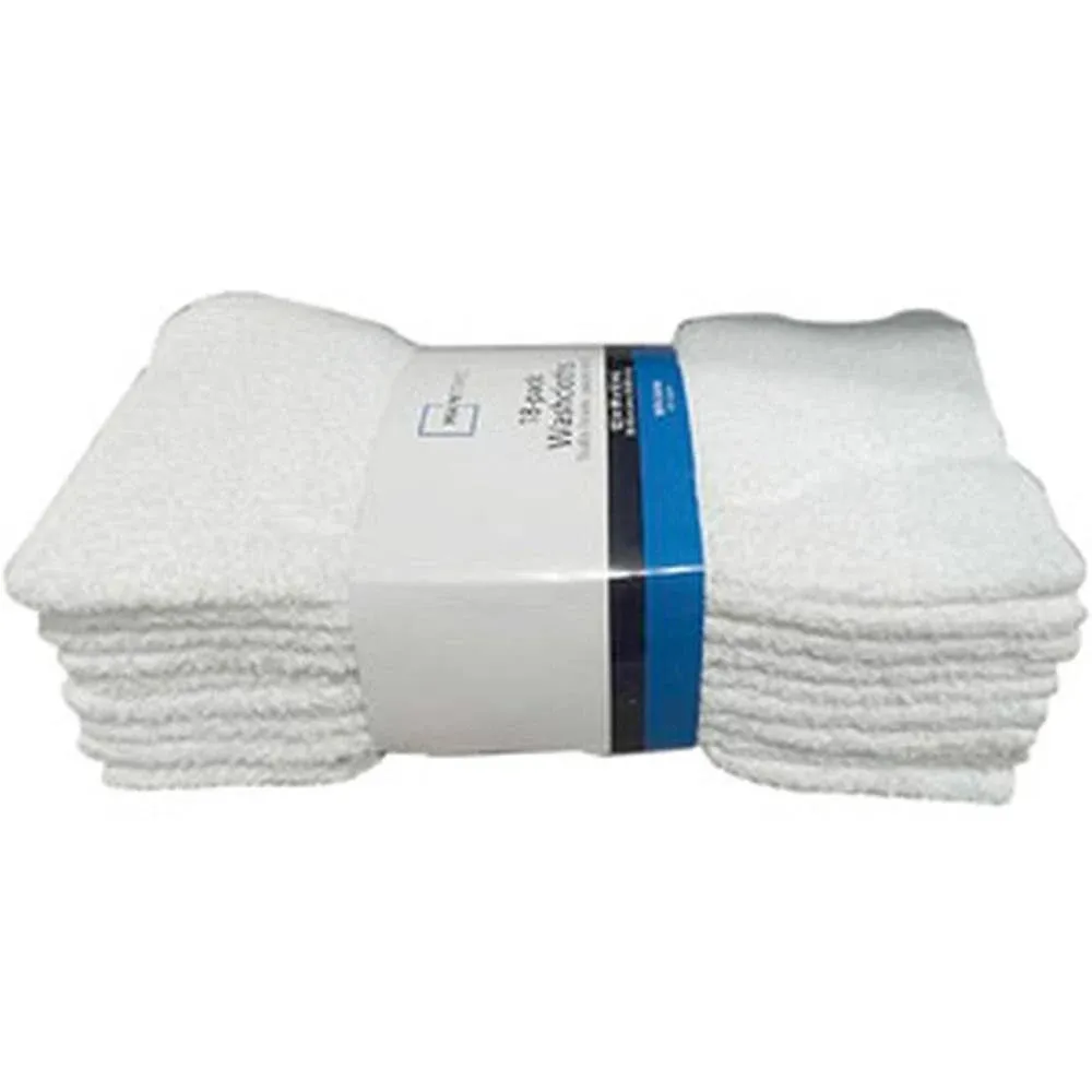 18 Count White Cotton Washcloth Pack