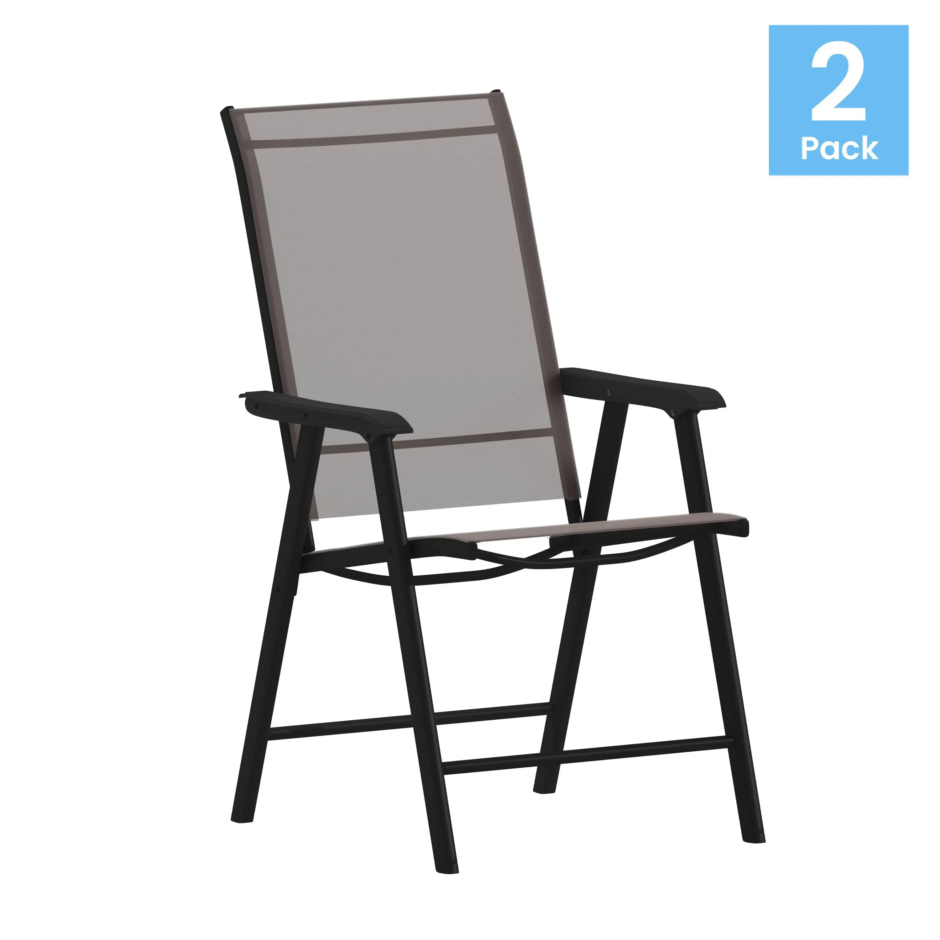 Flash Furniture Paladin Brown Outdoor Folding Patio Sling Chair 2-TLH-SC-044-BR-GG