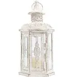 JHY DESIGN 10&#034; Decorative Vintage Candle Lantern  Indoor/Outdoor Use White/Gold 