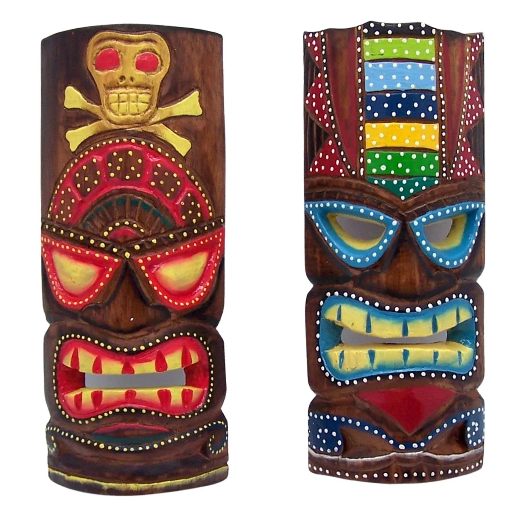 Wowser Hand Crafted Polynesian Hawaiian Style Painted Tiki Masks, Wall Dcor, Set of 2 Assorted Colors,12 Inches