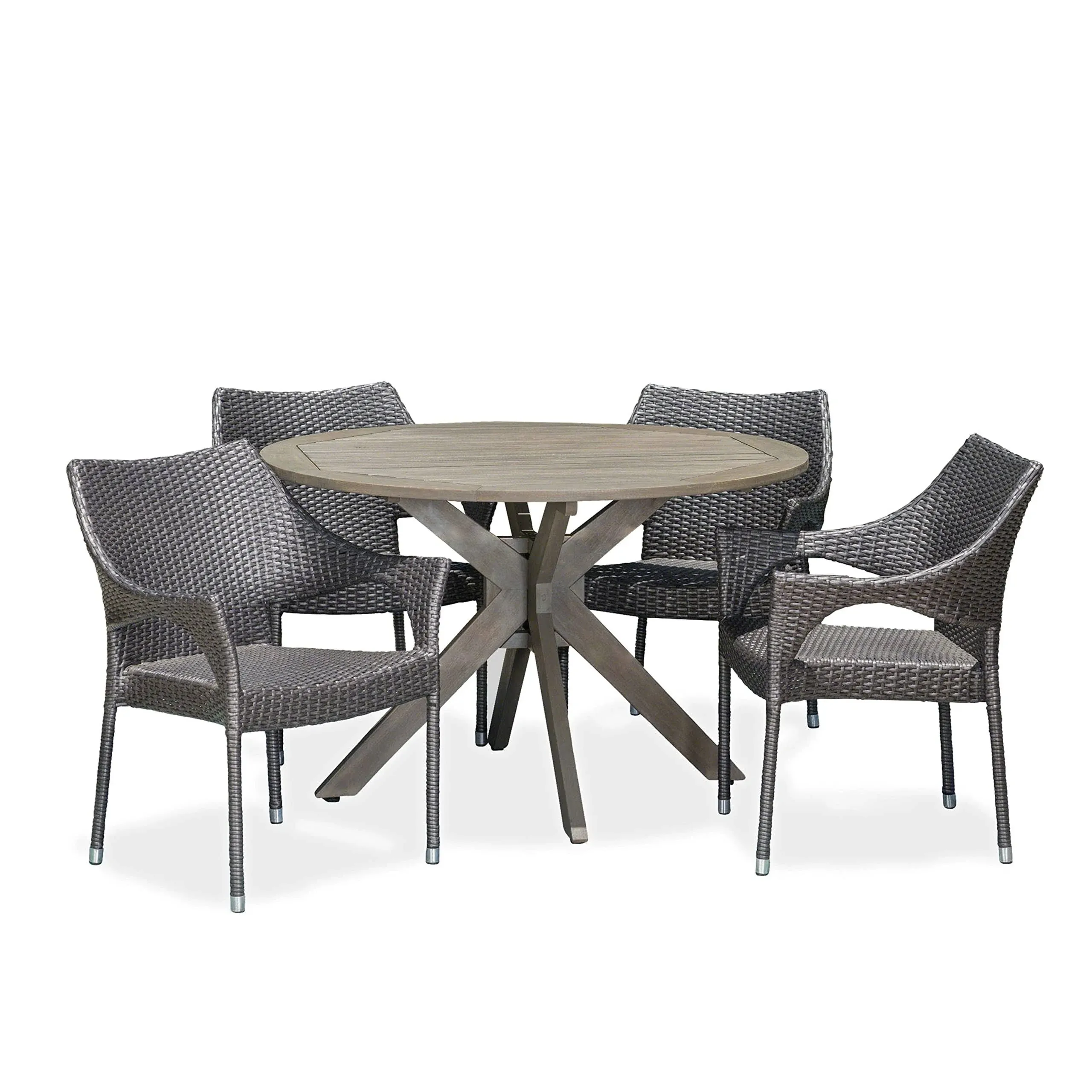 Christopher Knight Home Lina Outdoor 5 Piece Wood and Wicker Dining Set, Gray Finish/Gray