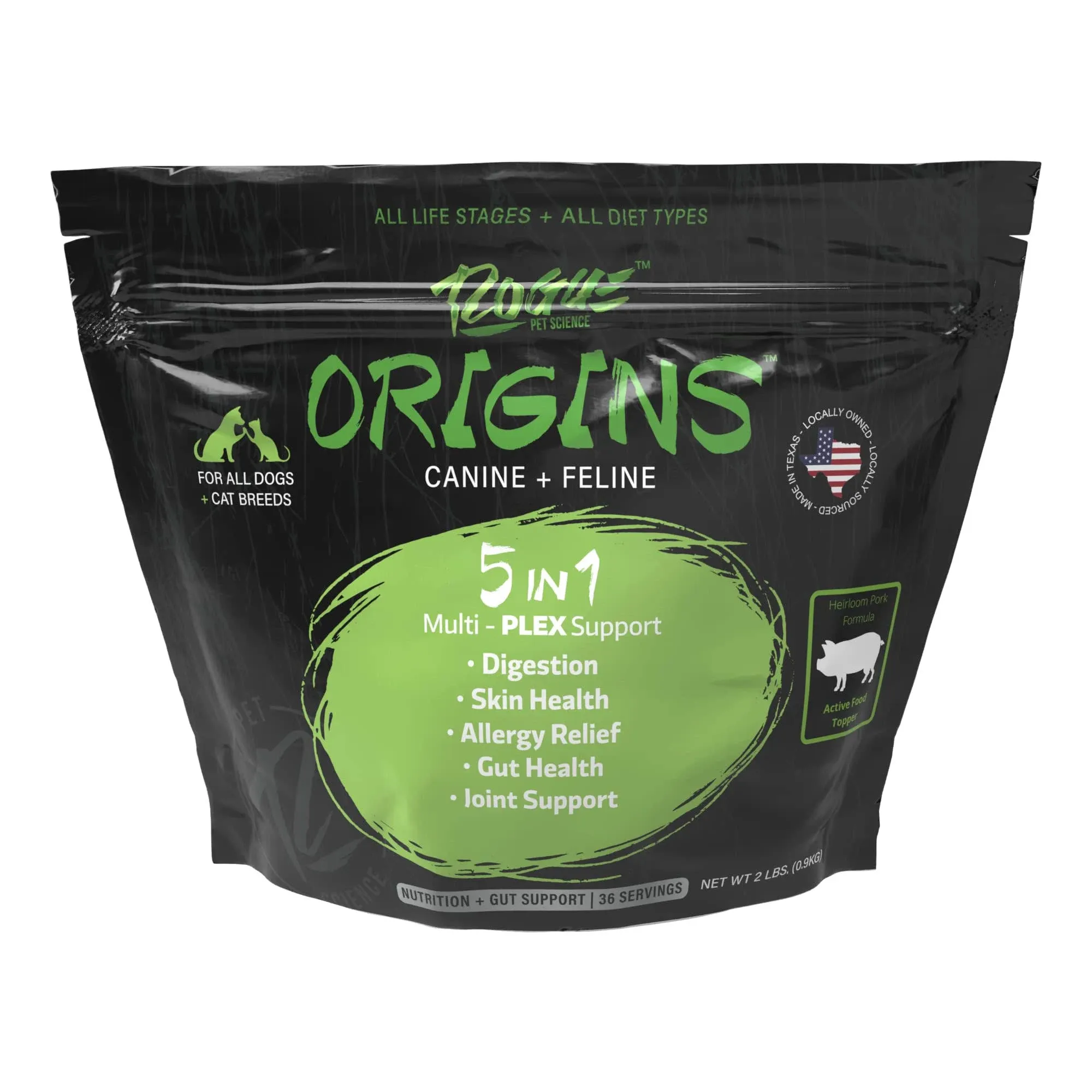 Rogue Pet Science Origins 5-in-1 Dog Supplement - Powdered Food Topper w/Natural Heirloom Pork Protein- Supports Healthy Digestion, Skin, and Coat -