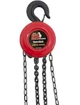 BIG RED TR9030 Torin Manual Hand Lift Steel Chain Block Hoist with 2 Hooks, 3 Ton (6,000 lb) Capacity, Red