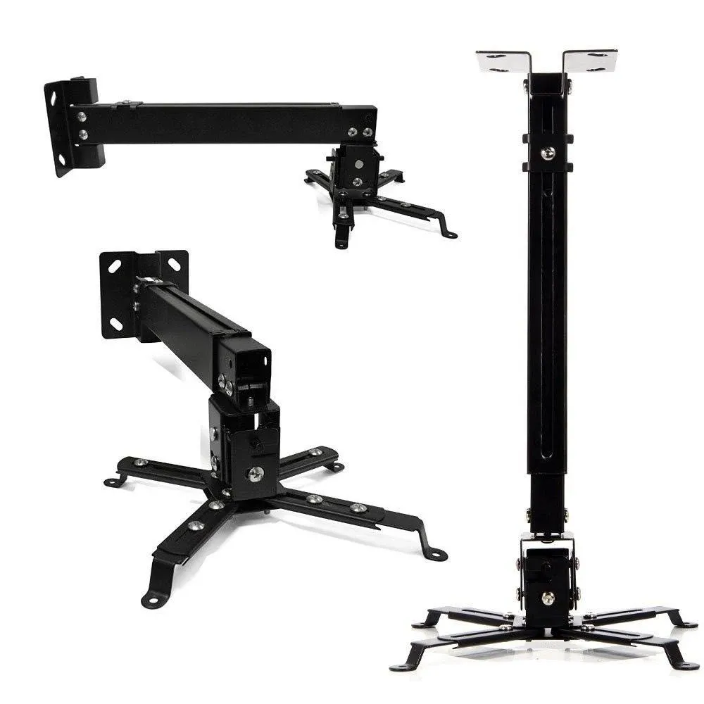 Universal Projector Mount Wall or Ceiling Bracket with Adjustable Height and Extendable Arms Tilt DLP LCD Projection Mount for Home and Office Different Size Projector (Black)