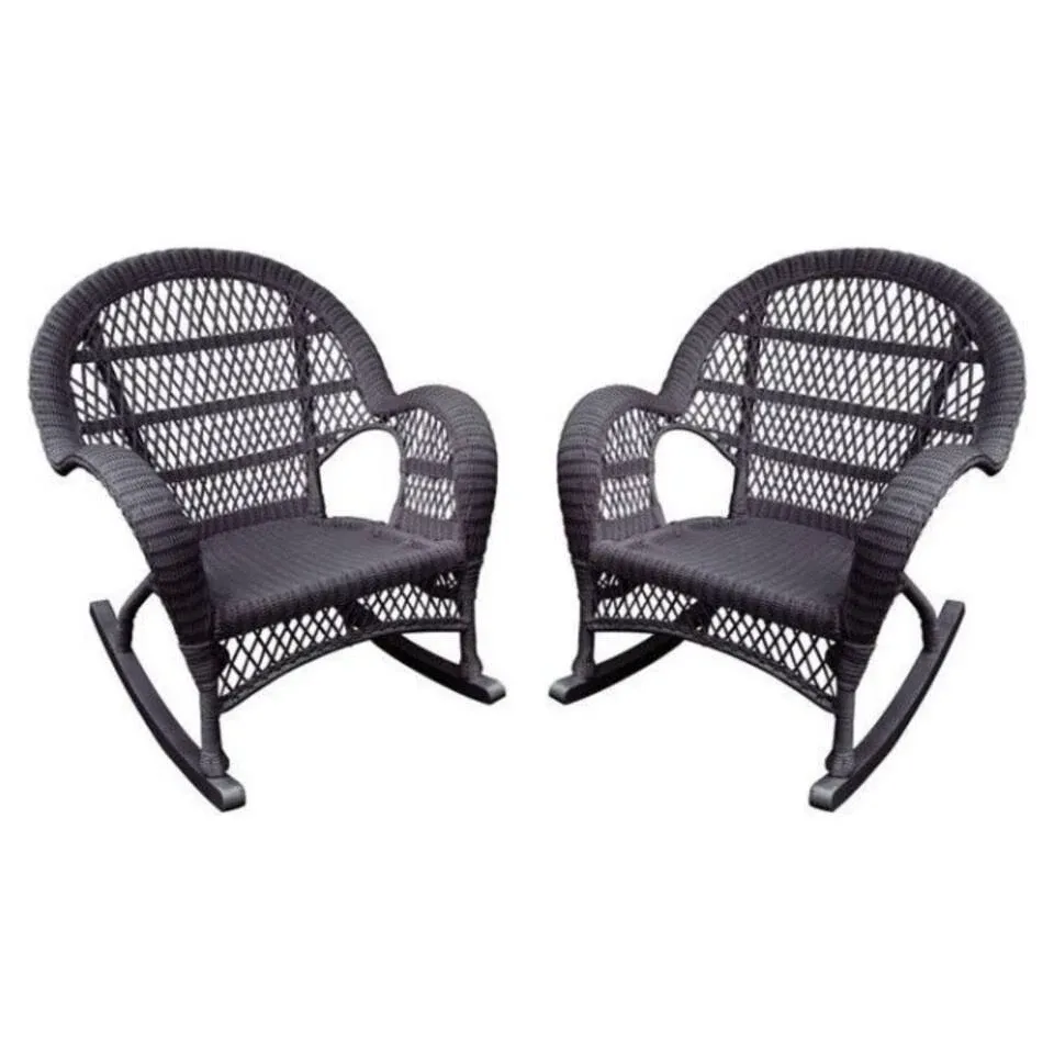 Jeco Wicker Rocker Chair in Espresso (Set of 2) - Tropical - Outdoor Rocking Chairs - by Homesquare | Houzz