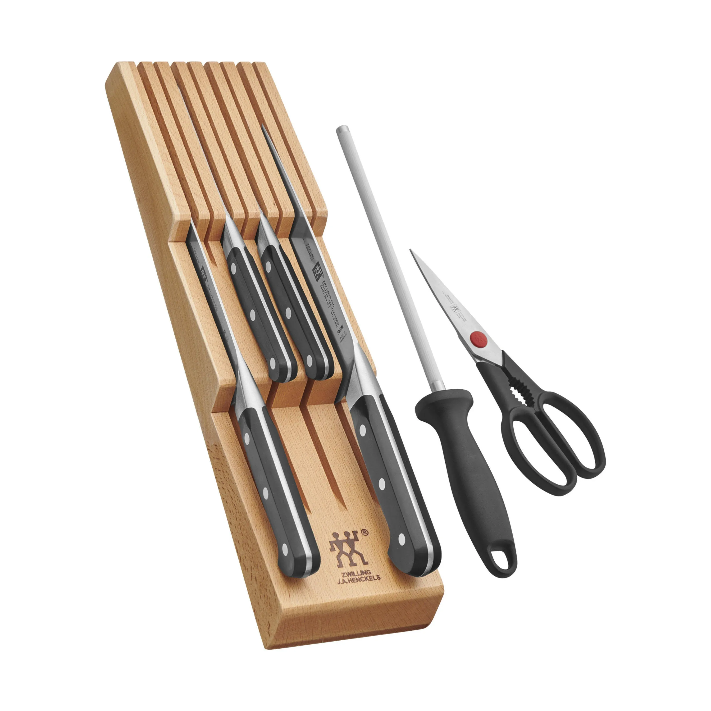 ZWILLING Pro 7-pc Block Set with Beechwood In-Drawer Knife Tray