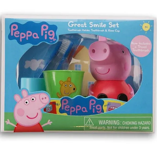 GBG beauty One Peppa Pig Great Smile Set Toothbrush Holder, Toothbrush & Rinse Cup