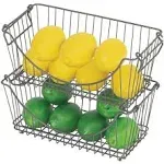 Smart Design Stacking Baskets with Handles - Set of 2 Medium - Steel Metal Wire ...