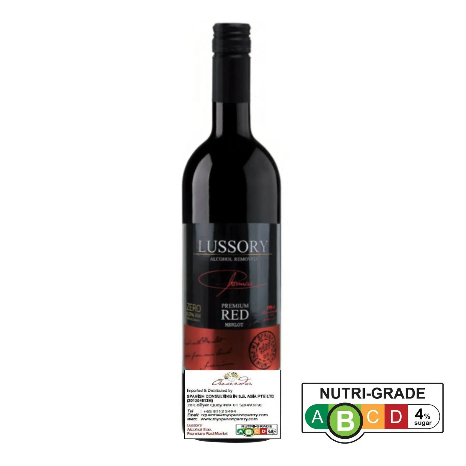 Lussory Premium Merlot Alcohol Removed 0.0% Dealcoholized Red Non Alcoholic Wine From Spain, Low Calories, Low Sugar, Halal Certified (750ml, 1 Bottle)