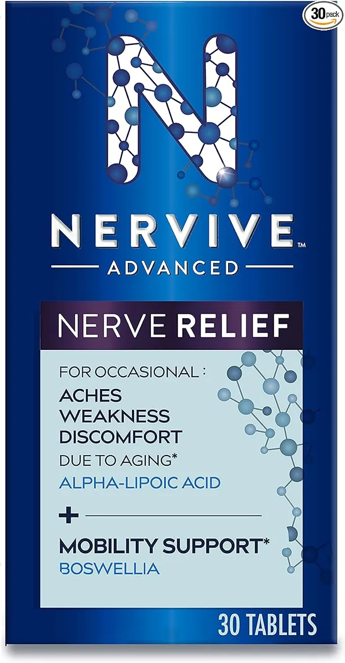 Nervive Advanced Nerve Relief + Mobility, with Alpha Lipoic Acid to Help Reduce Nerve Aches, Weakness, & Discomfort*† and Boswellia to Promote Mobility*, Vitamins B12,B6,B1, 30 Tablets