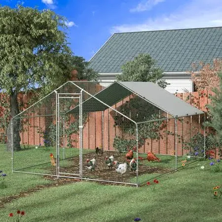 Walk-in Poultry Cage Hen Rabbit Run House Large Metal Chicken Coop w/ Cover