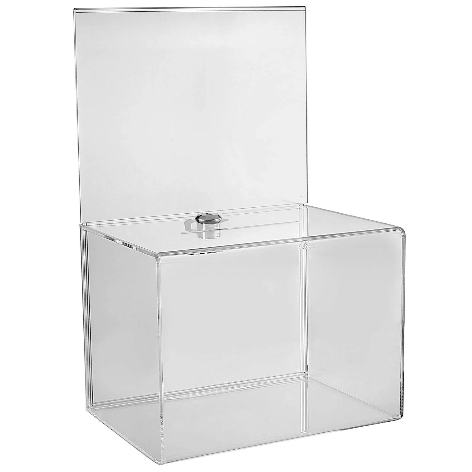 Wide Acrylic Charity Donation Ballot box Fundraising Coin collection Tip box 8.5" x 6.5" x 5" office Suggestion Box Piggy Bank ticket box with large 8.5" x 6.5" Display area with lock and keys(2 Pack)